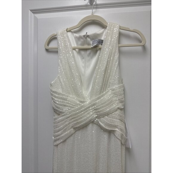 Mac Duggal Size 4 White 26598 V-Neck Sequin Wrap Waist Maxi Gown Wedding Bridal - Picture 5 of 12